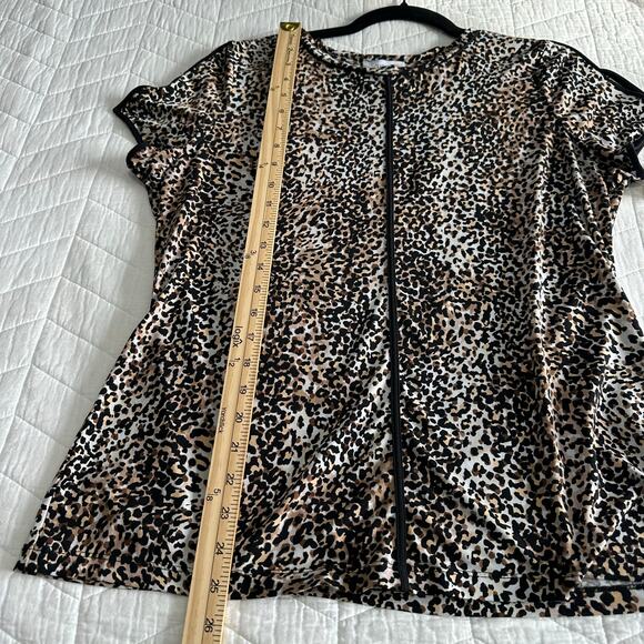 Calvin Klein Leopard Animal Print Split Sleeve knit Blouse Size Large - Picture 8 of 8